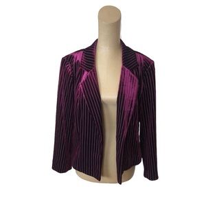 Leith Pin Striped Burgundy Velvet Open Front Blazer Size Medium